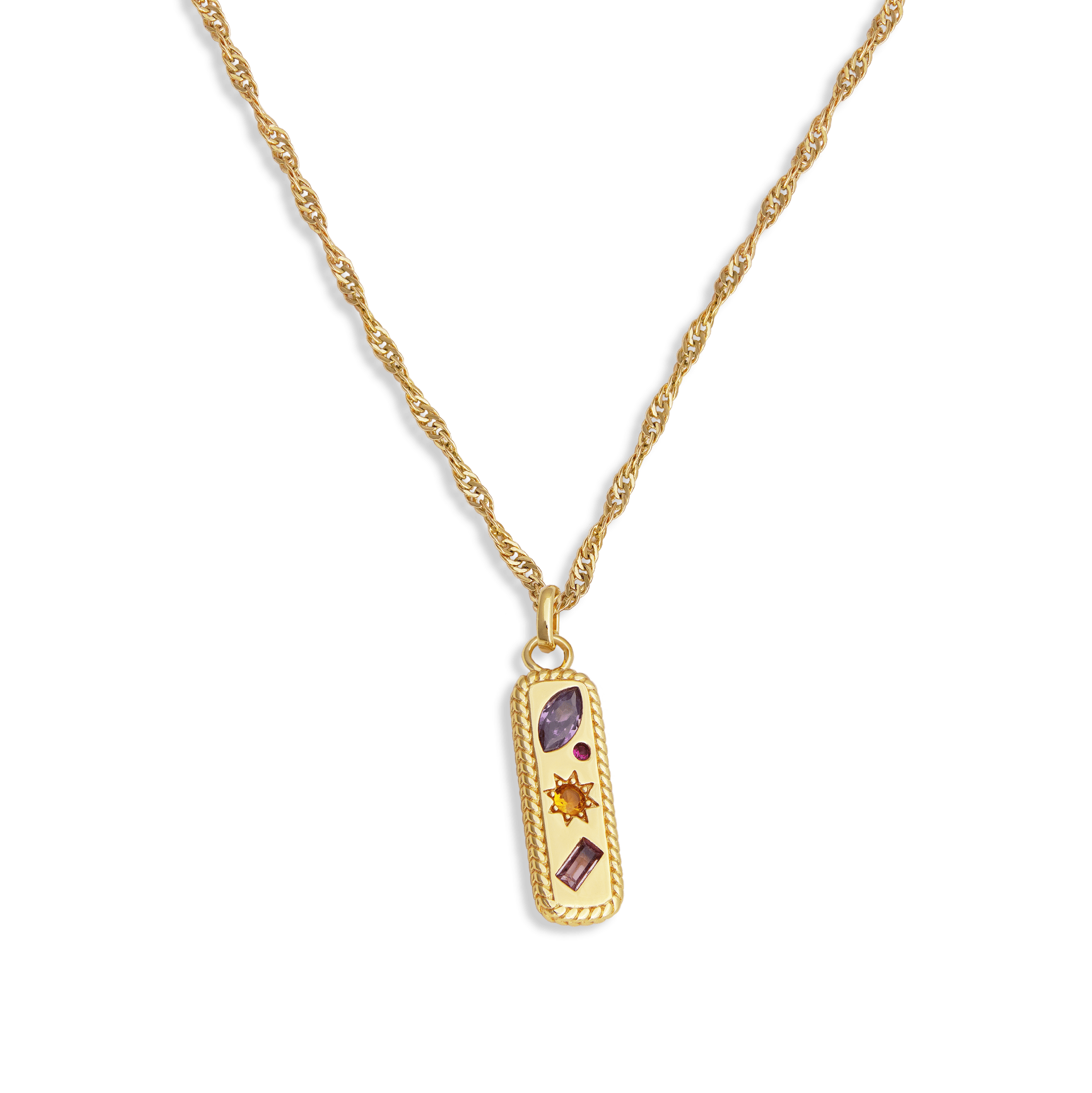 Kaleidoscope Gemstone Tag Pendant Necklace