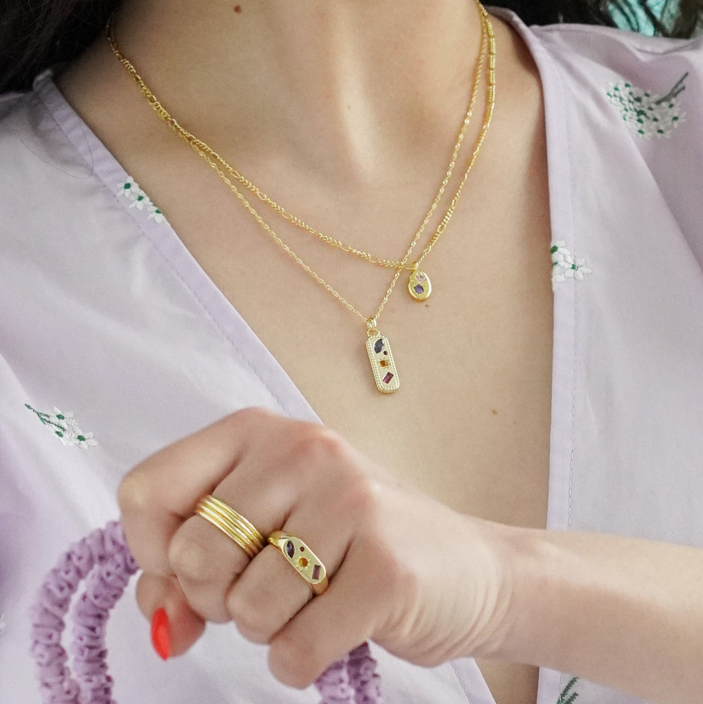 Kaleidoscope Gemstone Tag Pendant Necklace - Cara & The Sky