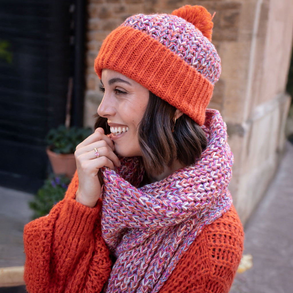 Lolly Twist Bobble Beanie Hat - Orange - Cara & The Sky