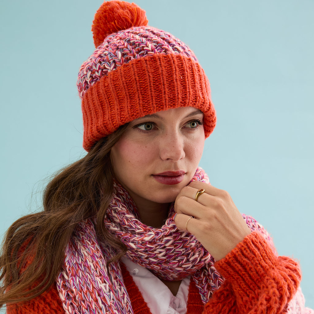 Lolly Twist Bobble Beanie Hat - Orange - Cara & The Sky
