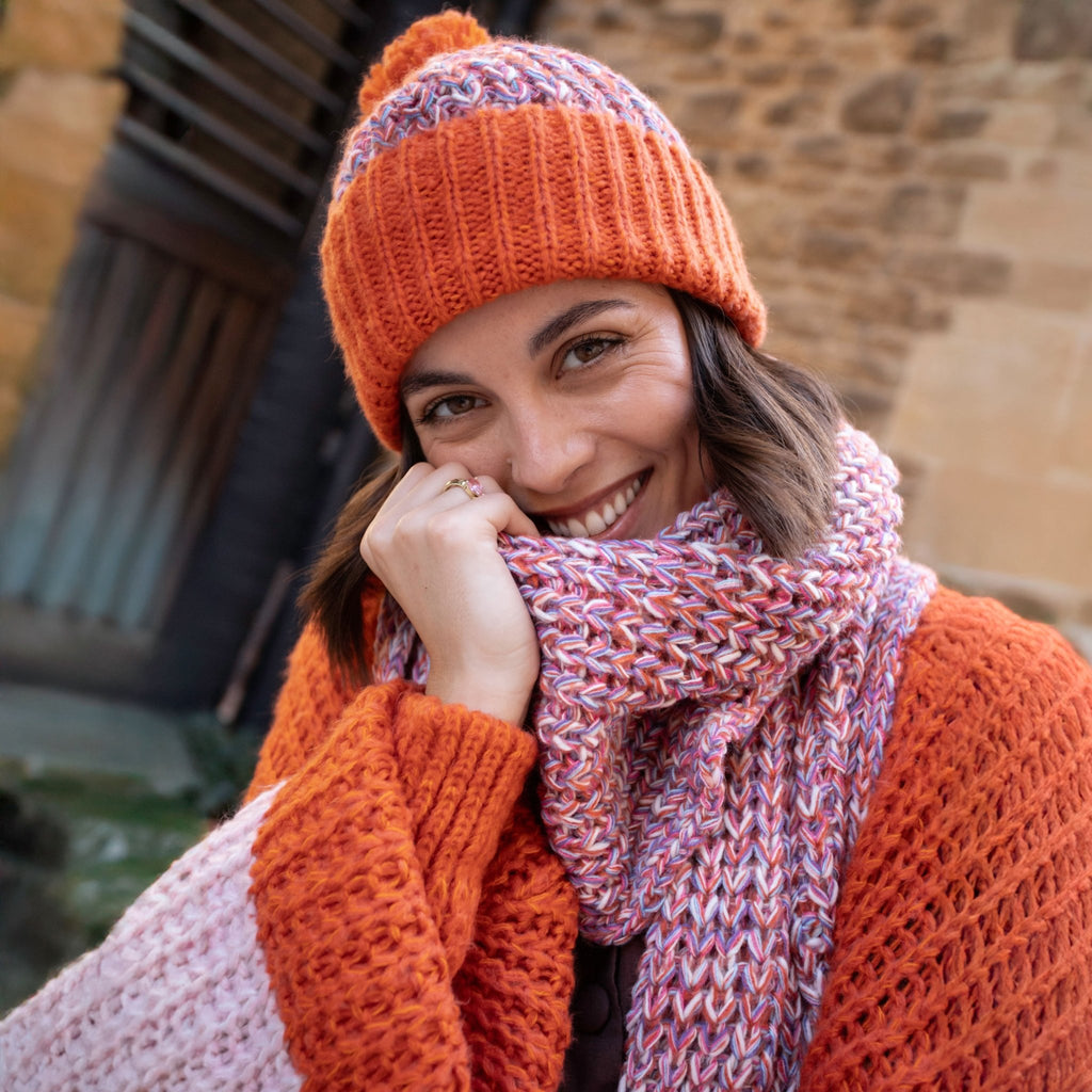 Lolly Twist Bobble Beanie Hat - Orange - Cara & The Sky