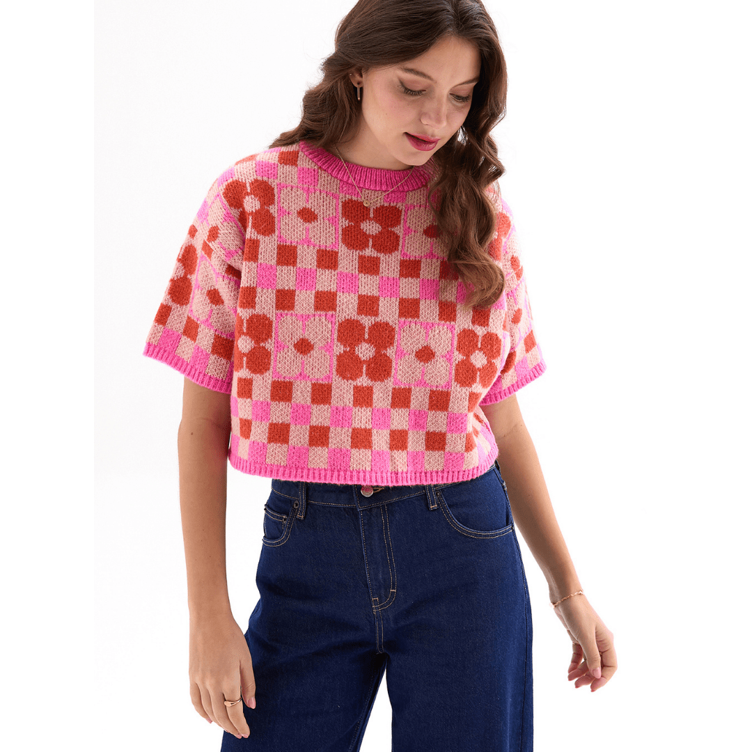 Lucky Flower Checkerboard Jumper