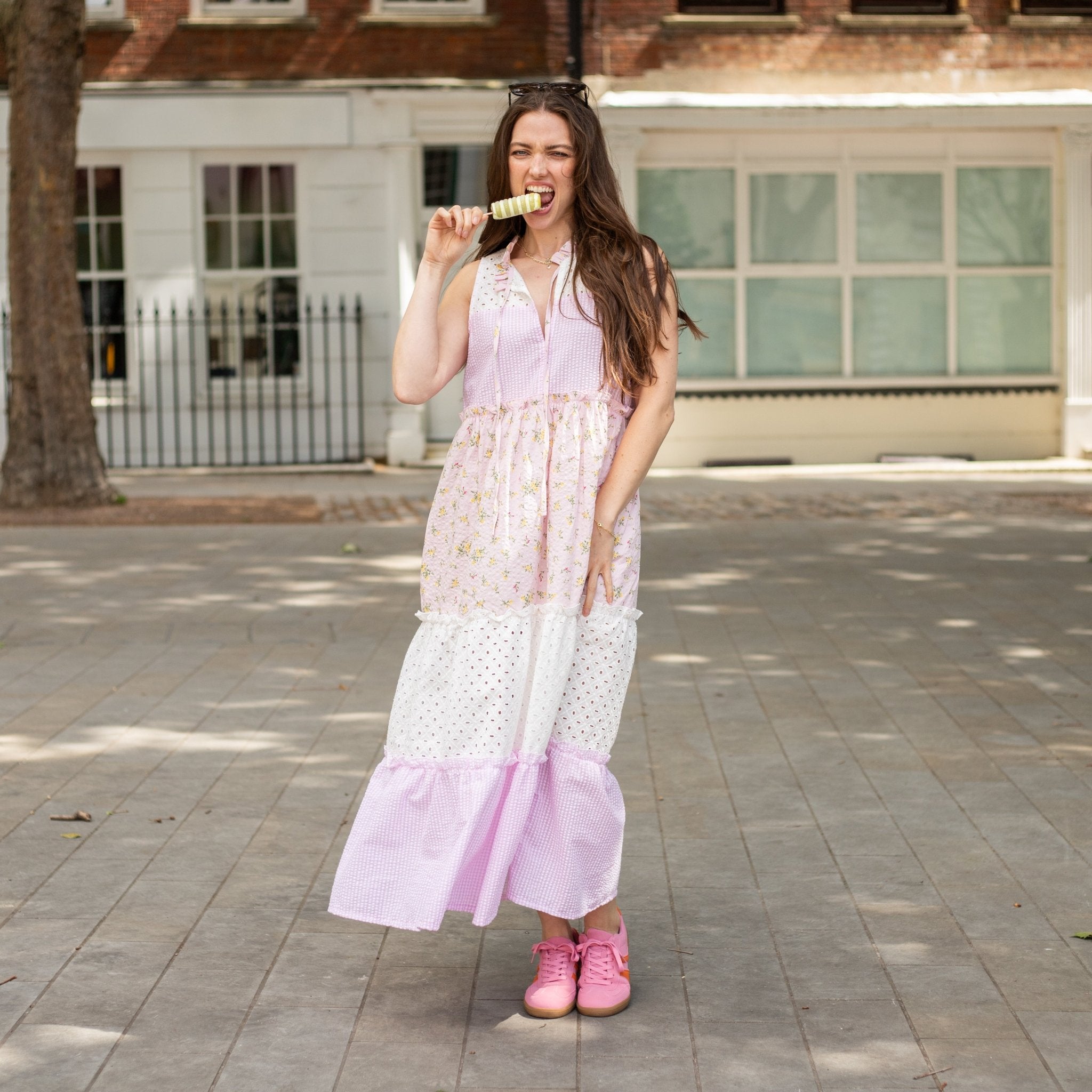 Maisie Floral Gingham Maxi Dress Pink – Cara & The Sky