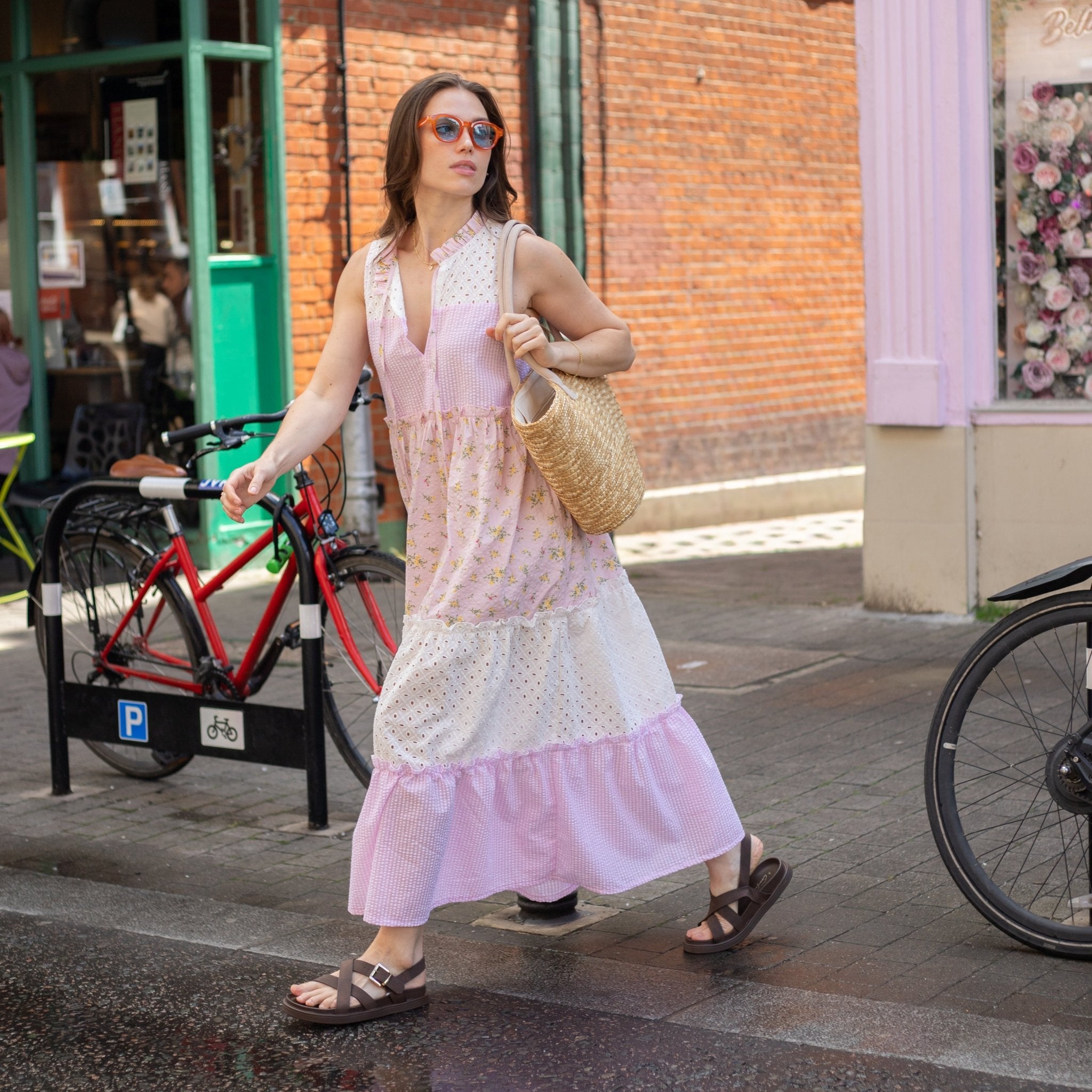 Maisie Floral Gingham Maxi Dress Pink – Cara & The Sky