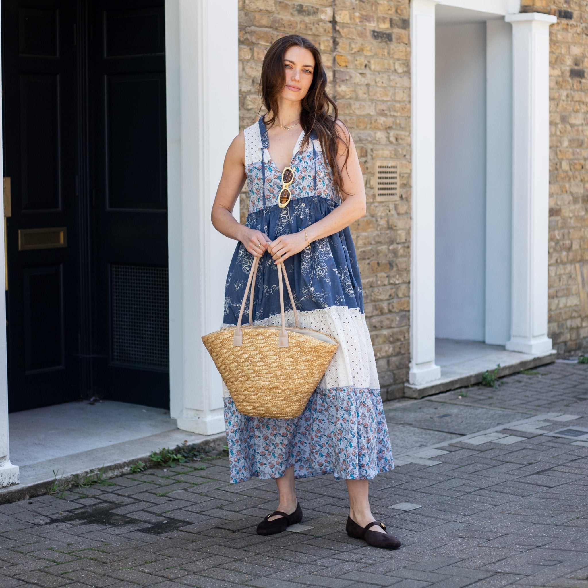 Maisie Tiered Floral Sleeveless Boho Maxi Dress Blue – Cara & The Sky