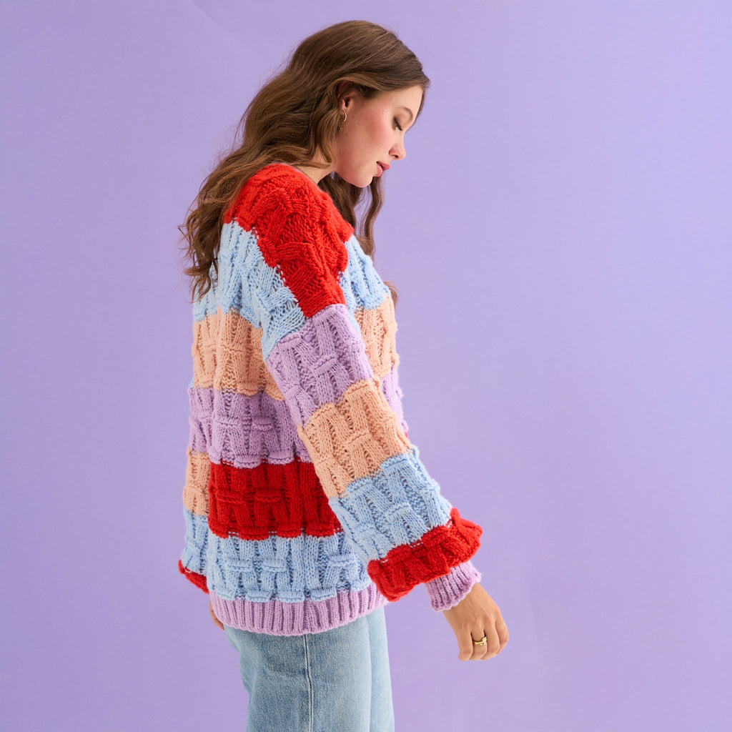 Mandy Criss - Cross Stitch Balloon Sleeve Stripe Jumper - Orange - Cara & The Sky