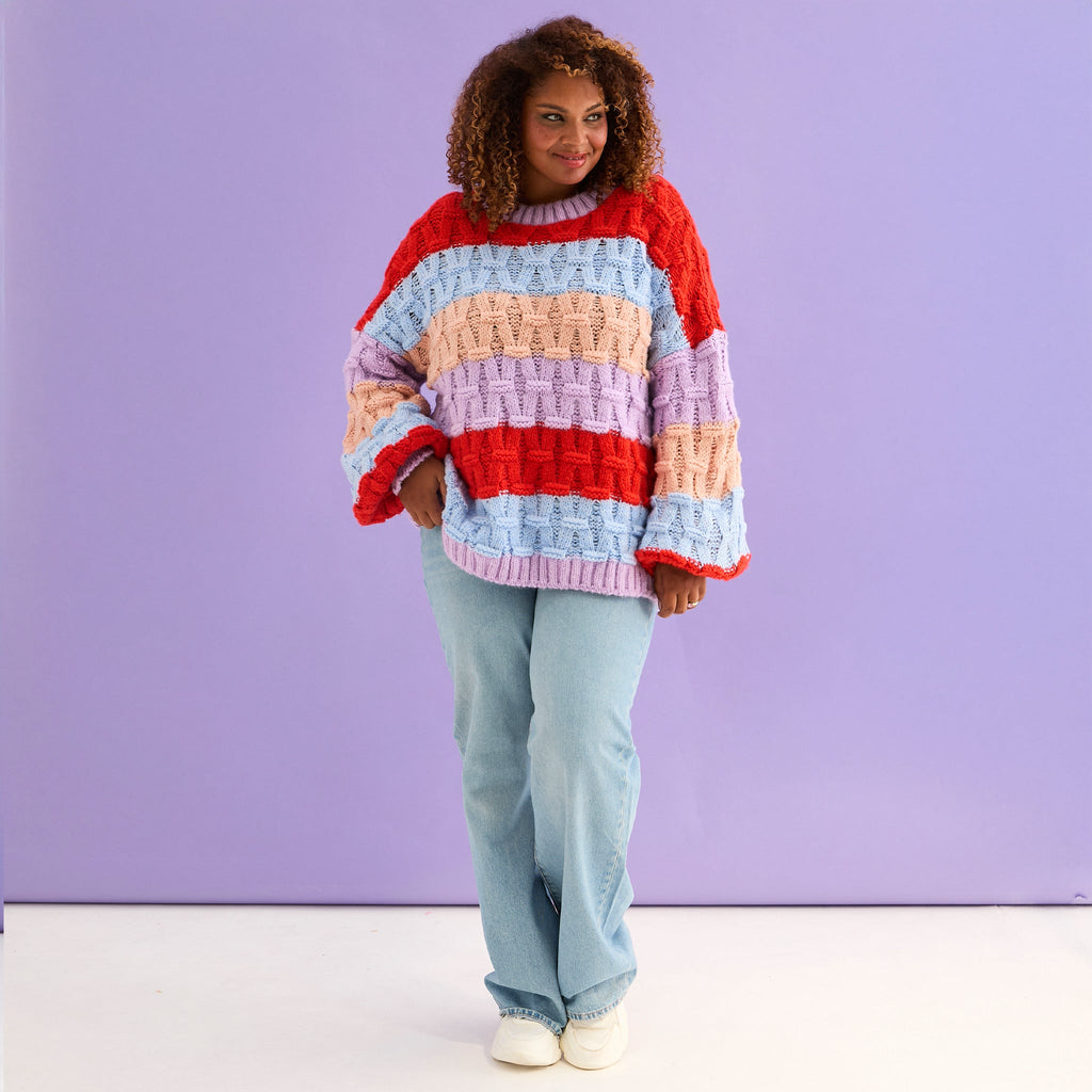 Mandy Criss - Cross Stitch Balloon Sleeve Stripe Jumper - Orange - Cara & The Sky