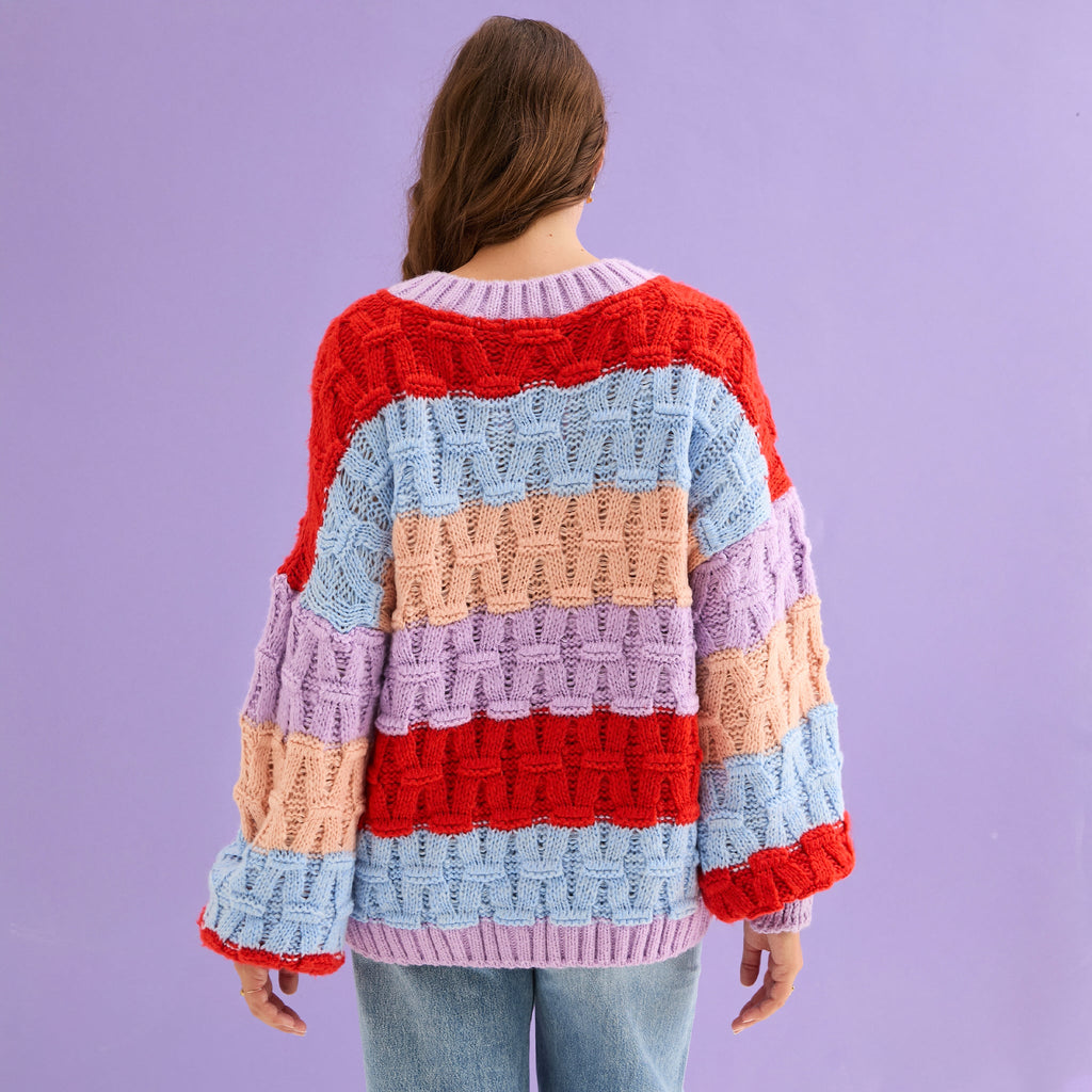 Mandy Criss - Cross Stitch Balloon Sleeve Stripe Jumper - Orange - Cara & The Sky