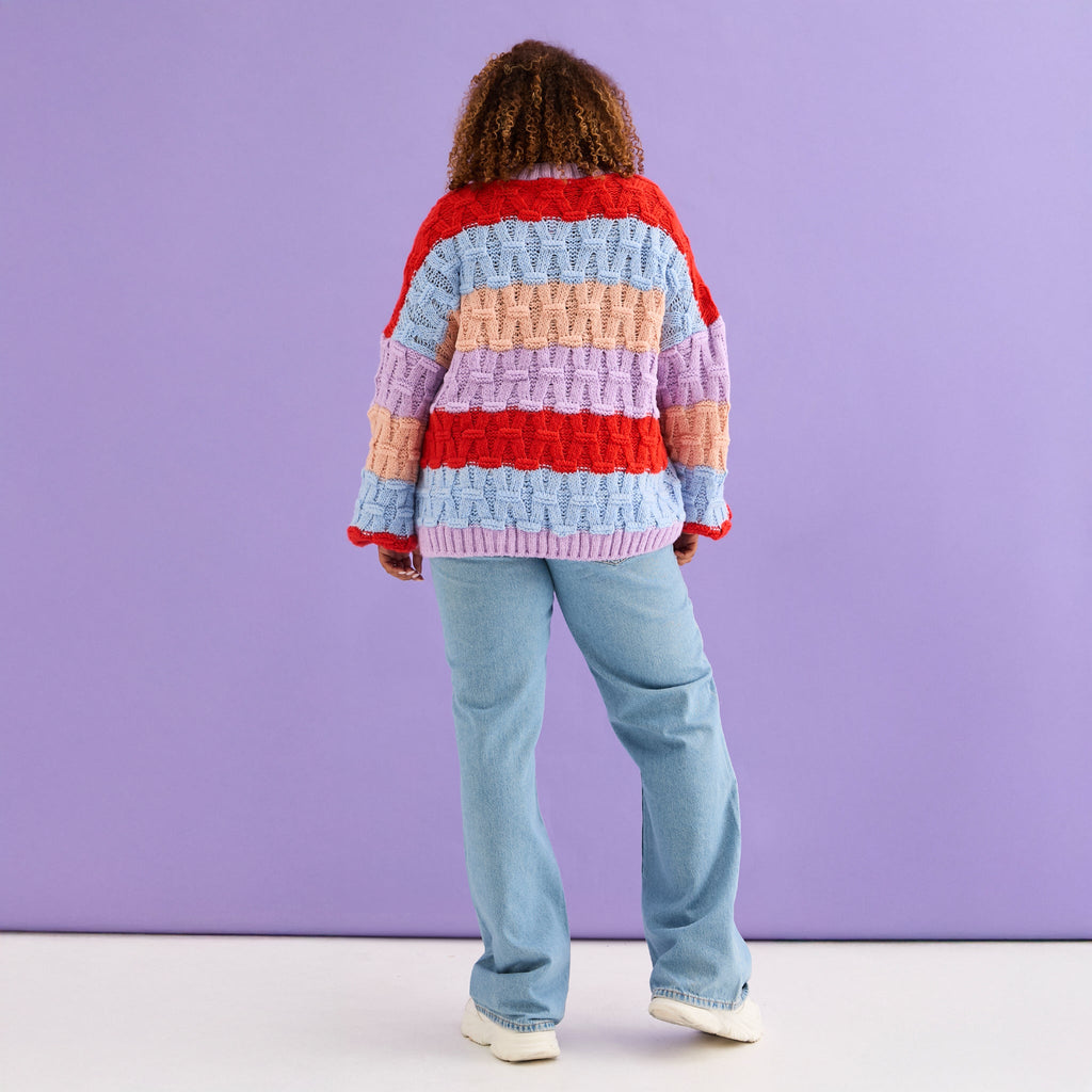 Mandy Criss - Cross Stitch Balloon Sleeve Stripe Jumper - Orange - Cara & The Sky