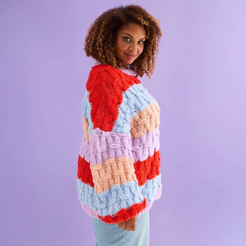 Mandy Criss - Cross Stitch Balloon Sleeve Stripe Jumper - Orange - Cara & The Sky