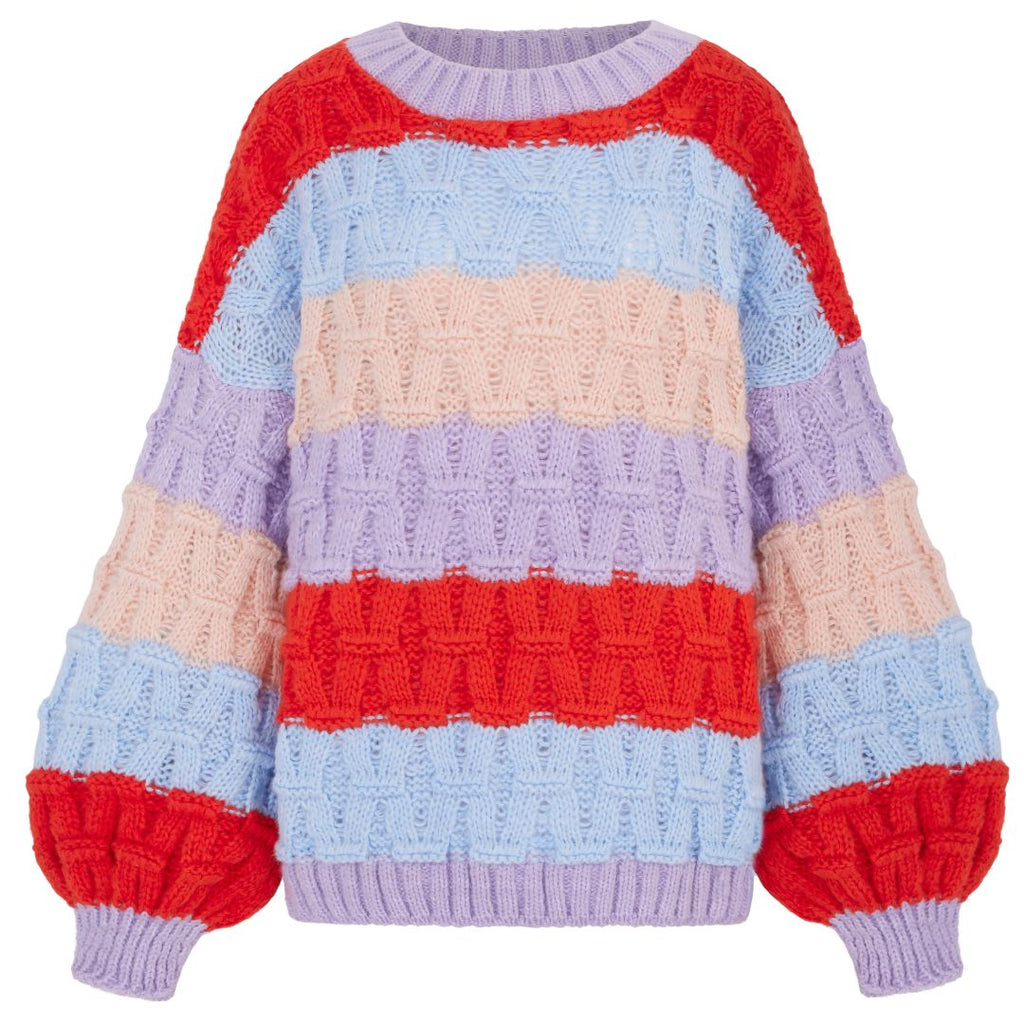 Mandy Criss - Cross Stitch Balloon Sleeve Stripe Jumper - Orange - Cara & The Sky