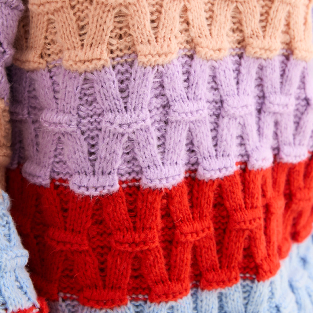 Mandy Criss - Cross Stitch Balloon Sleeve Stripe Jumper - Orange - Cara & The Sky
