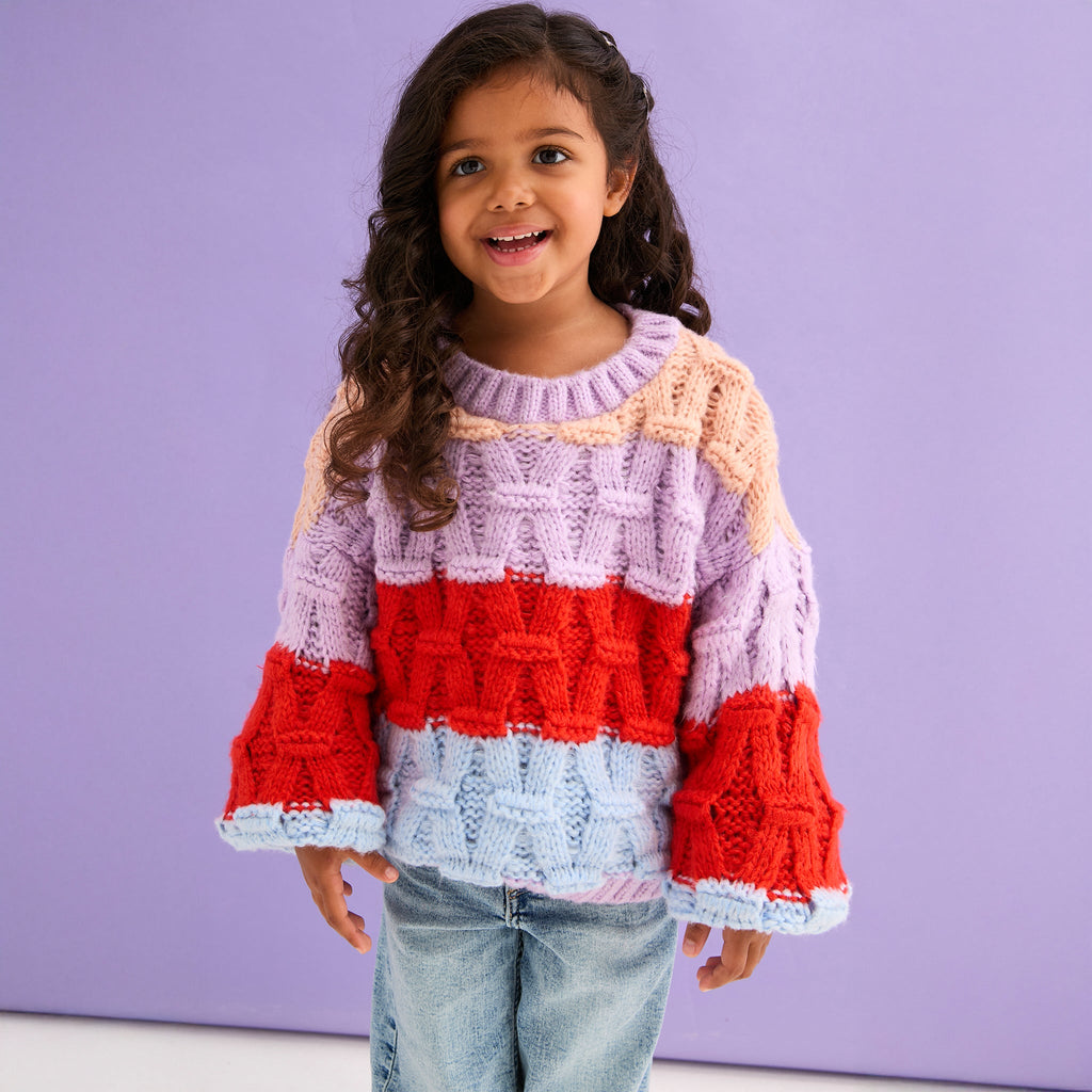 Mandy Kids Criss - Cross Stitch Balloon Sleeve Stripe Jumper - Cara & The Sky