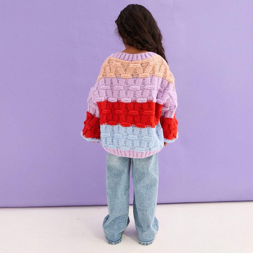 Mandy Kids Criss - Cross Stitch Balloon Sleeve Stripe Jumper - Cara & The Sky