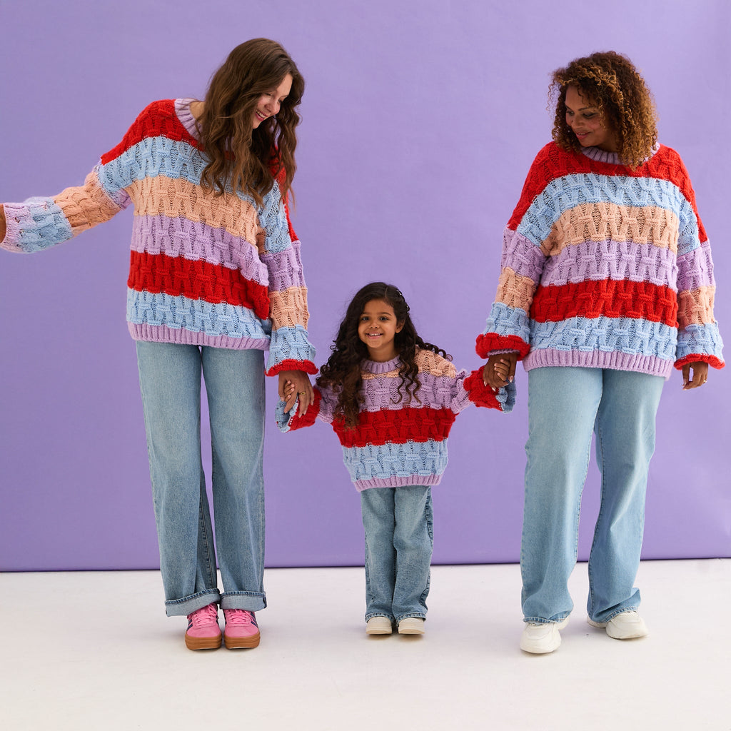 Mandy Kids Criss - Cross Stitch Balloon Sleeve Stripe Jumper - Cara & The Sky