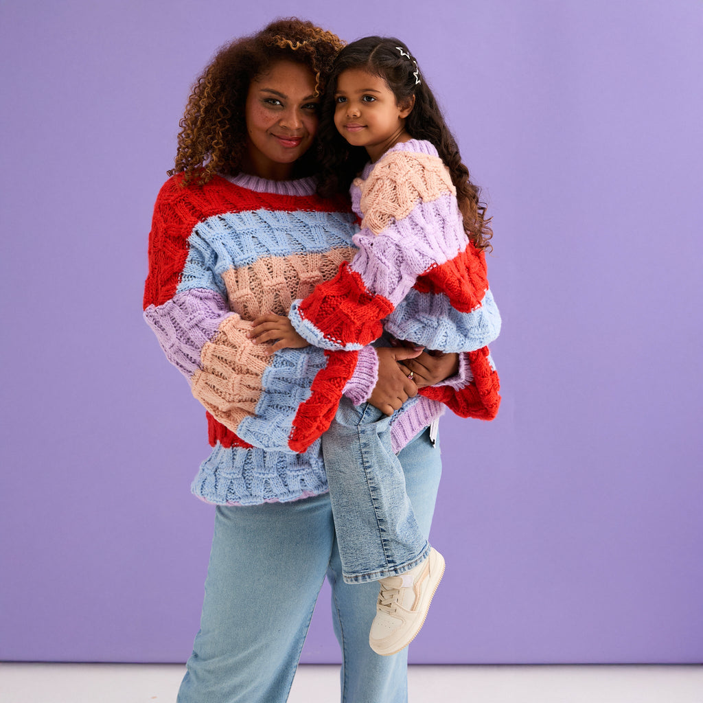 Mandy Kids Criss - Cross Stitch Balloon Sleeve Stripe Jumper - Cara & The Sky