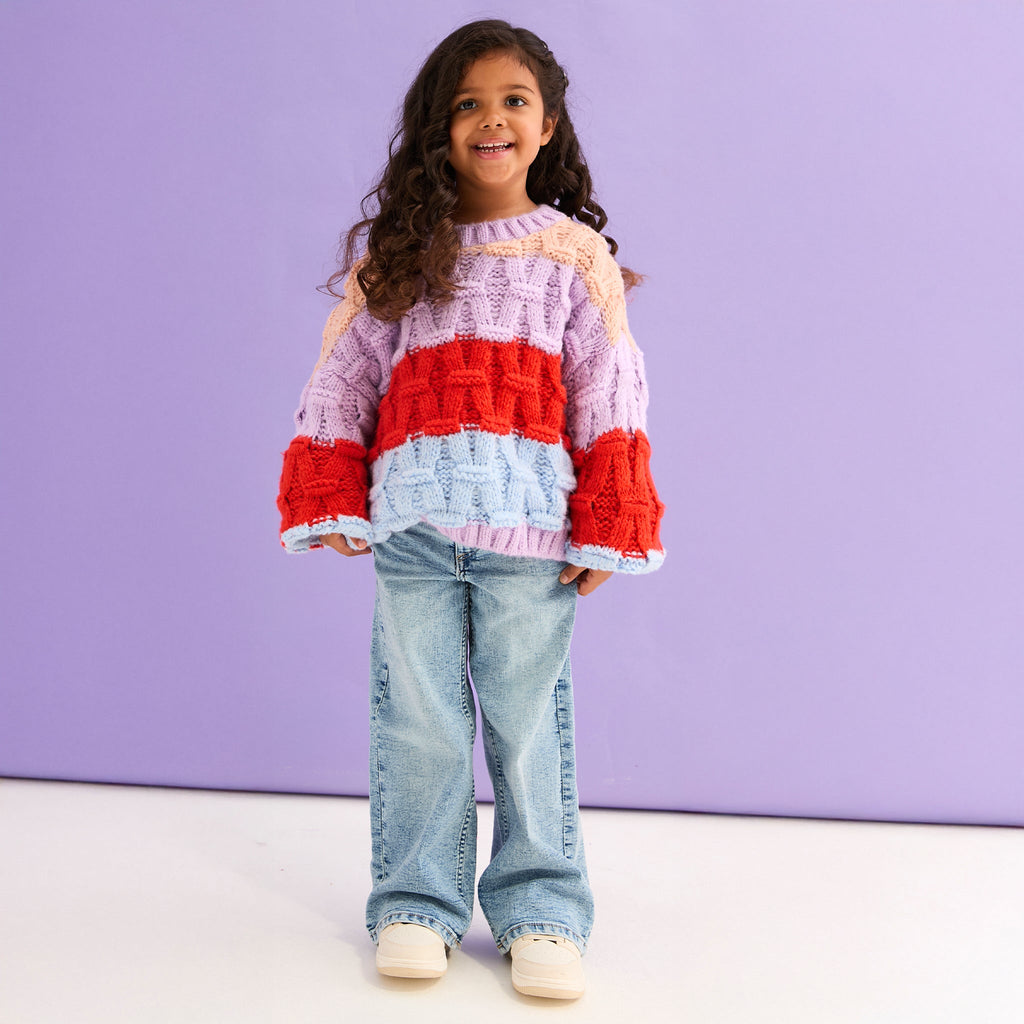Mandy Kids Criss - Cross Stitch Balloon Sleeve Stripe Jumper - Cara & The Sky