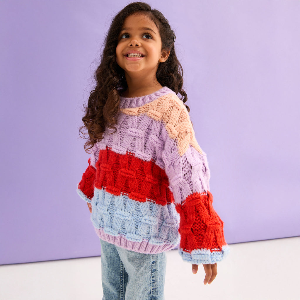 Mandy Kids Criss - Cross Stitch Balloon Sleeve Stripe Jumper - Cara & The Sky