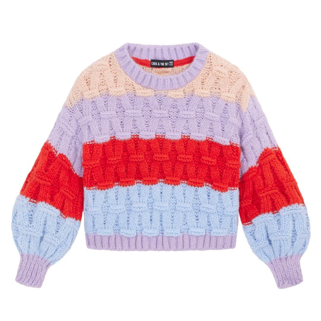 Mandy Kids Criss - Cross Stitch Balloon Sleeve Stripe Jumper - Cara & The Sky