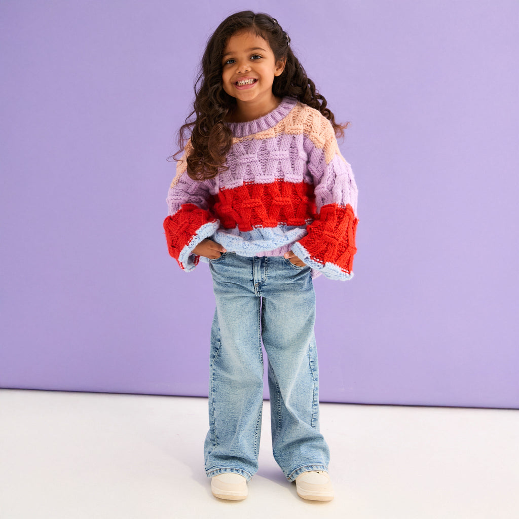 Mandy Kids Criss - Cross Stitch Balloon Sleeve Stripe Jumper - Cara & The Sky