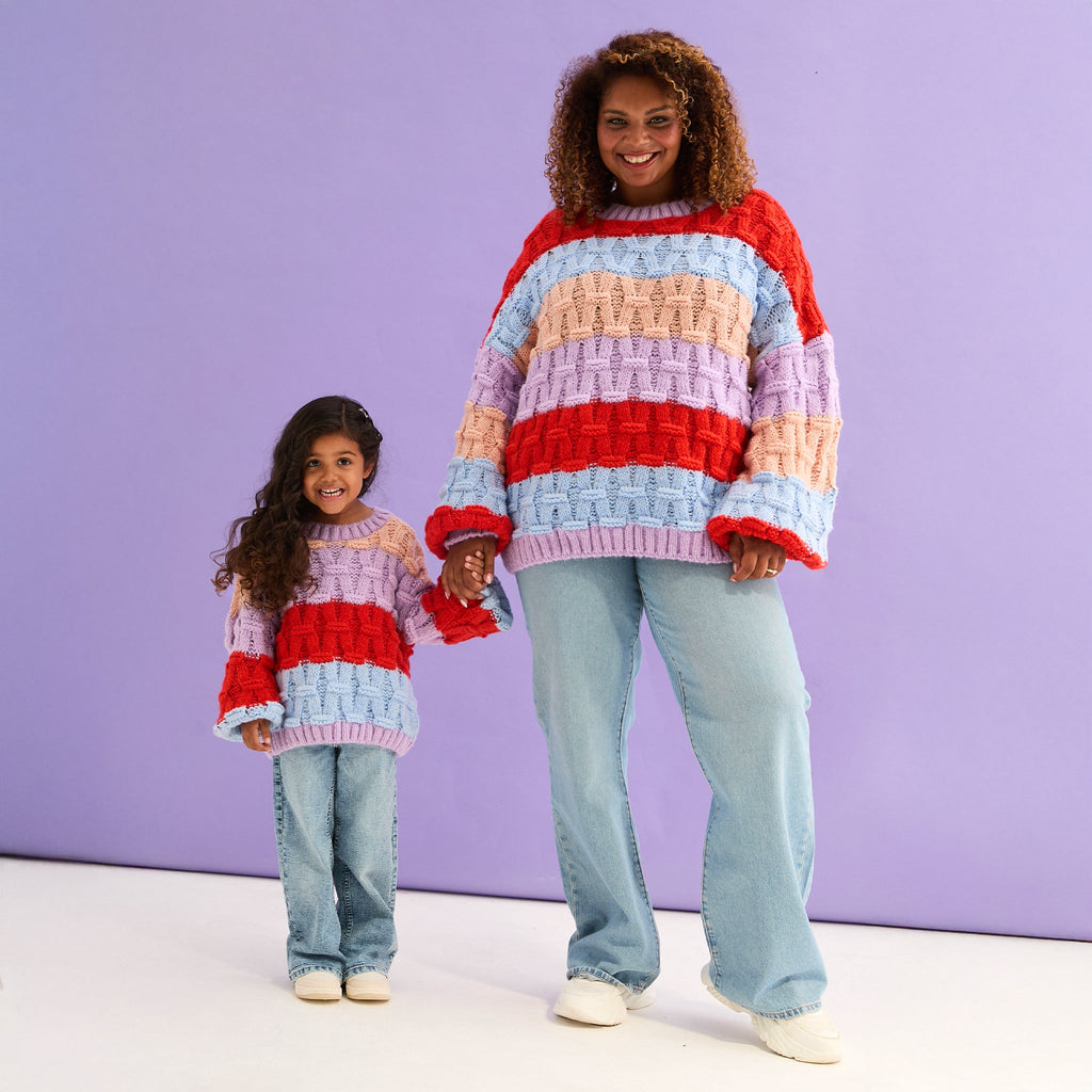 Mandy Twinning Bundle – Adult & Kids Matching Jumpers Rainbow Stripes - Cara & The Sky
