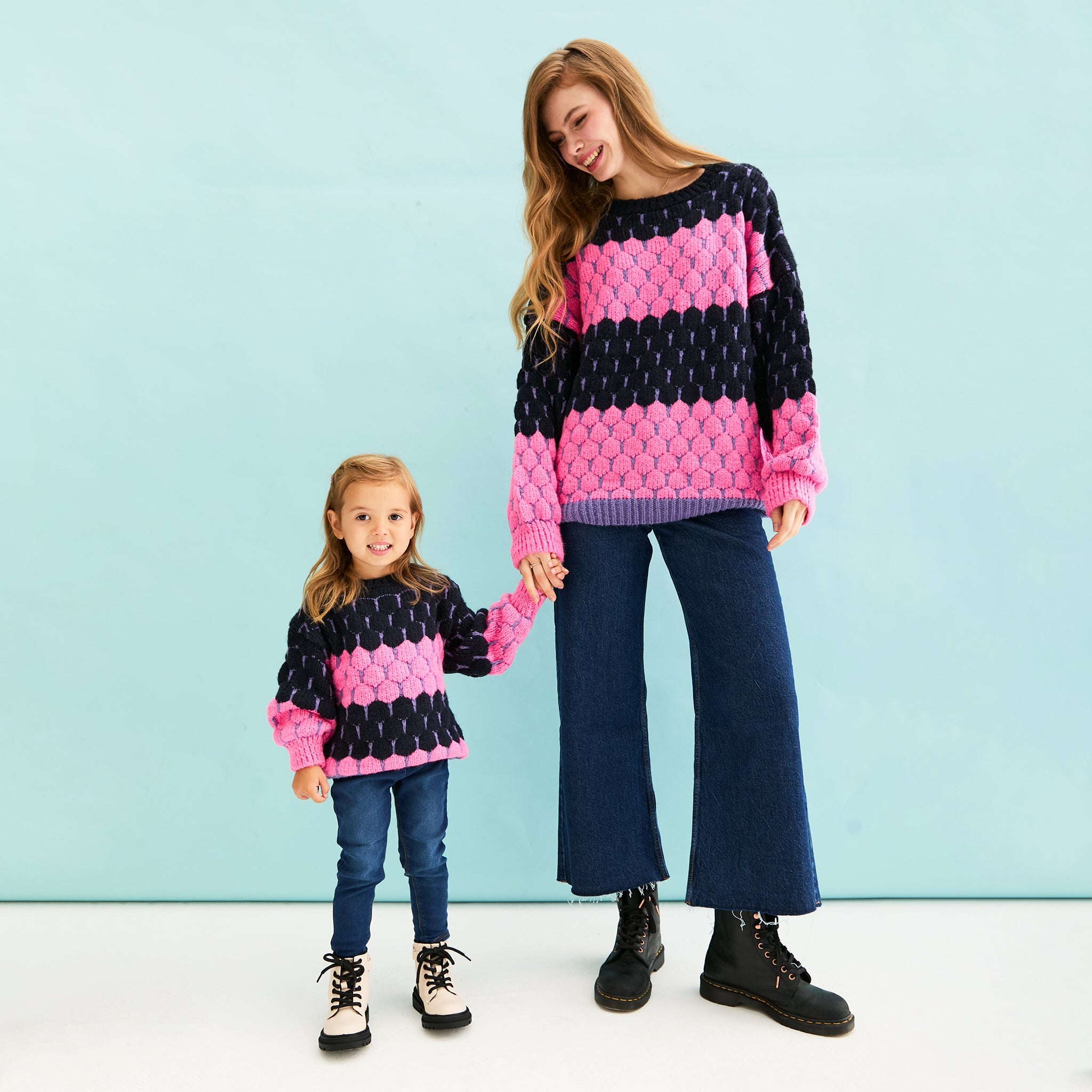 Marissa Mini Me Stripe Bubble Stitch Matching Jumpers