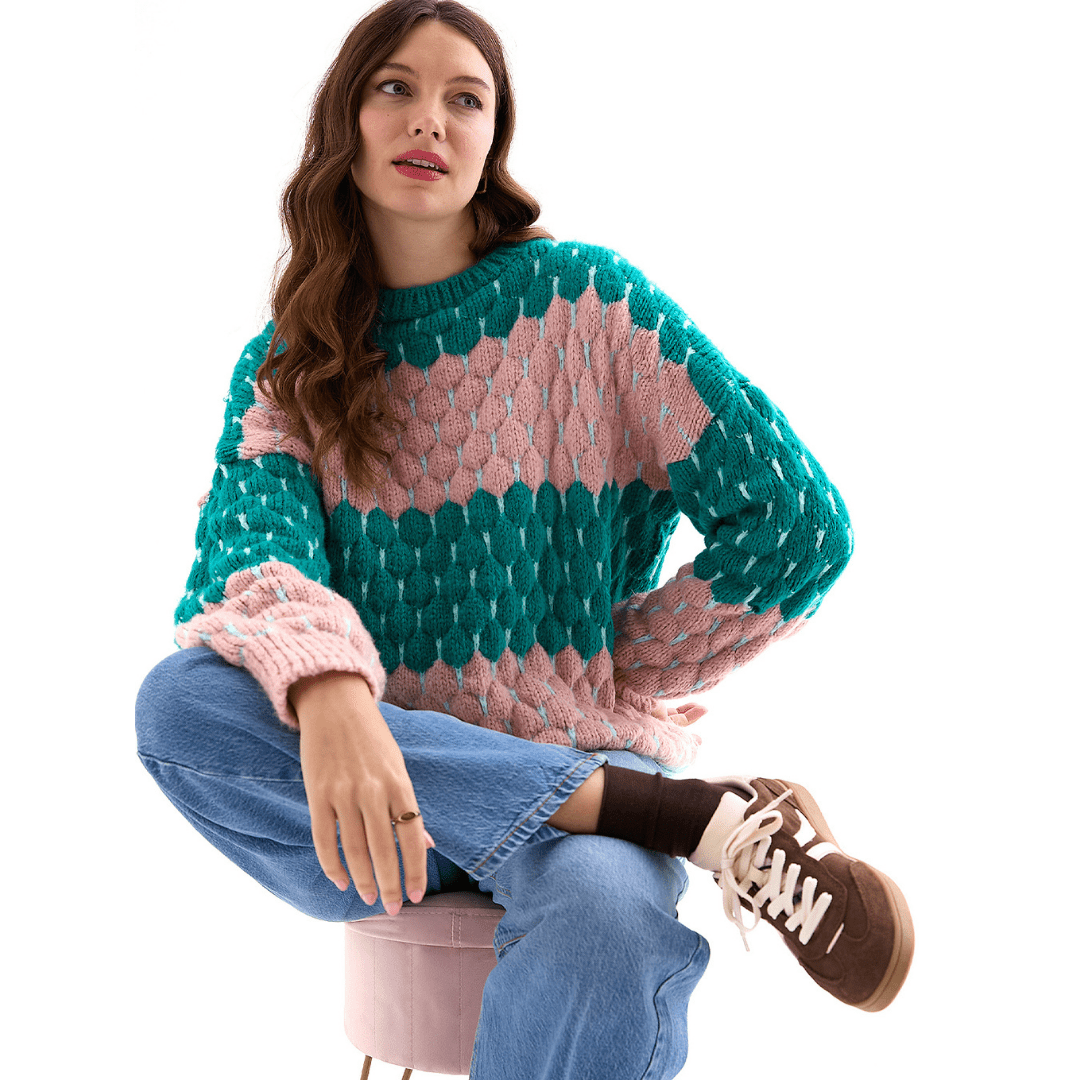 Marissa Bubble Stitch Balloon Sleeve Jumper & Pink