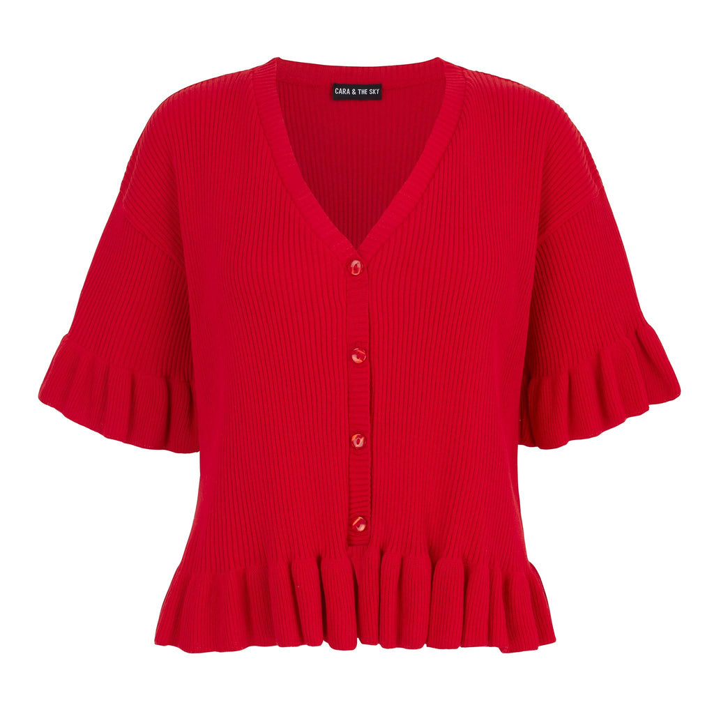 Marlow Ruffle Co-Ord Cardigan - Red - Cara & The Sky