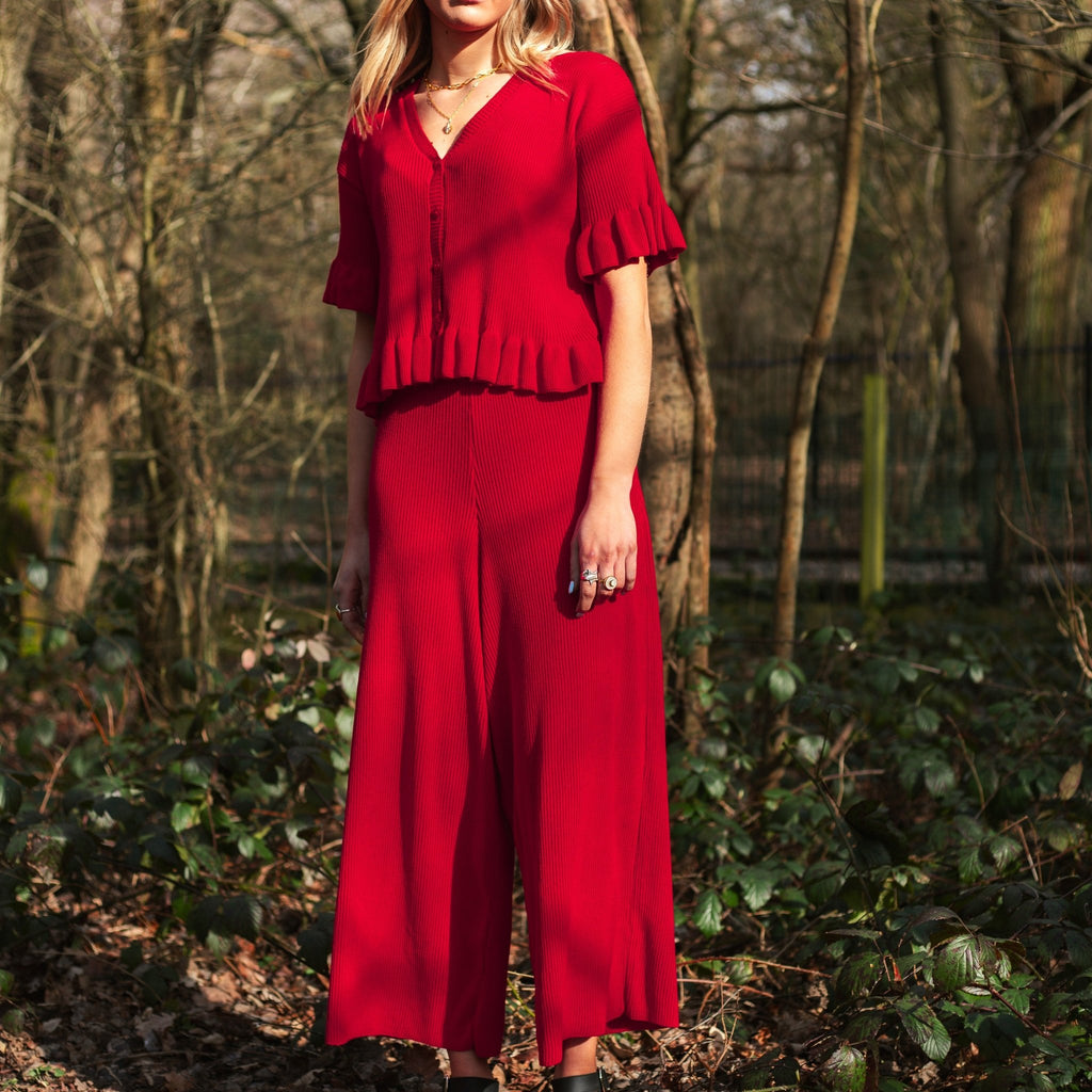 Marlow Ruffle Co-Ord Cardigan - Red - Cara & The Sky