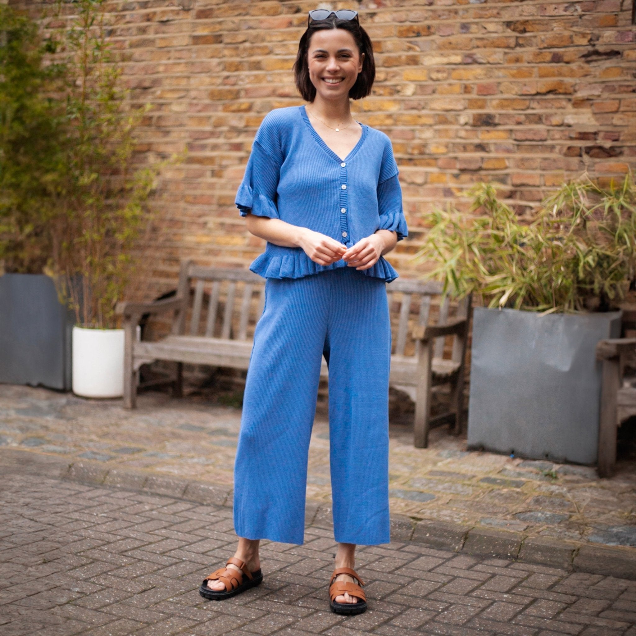 Martha Wide Leg Knitted Trousers Cornflower