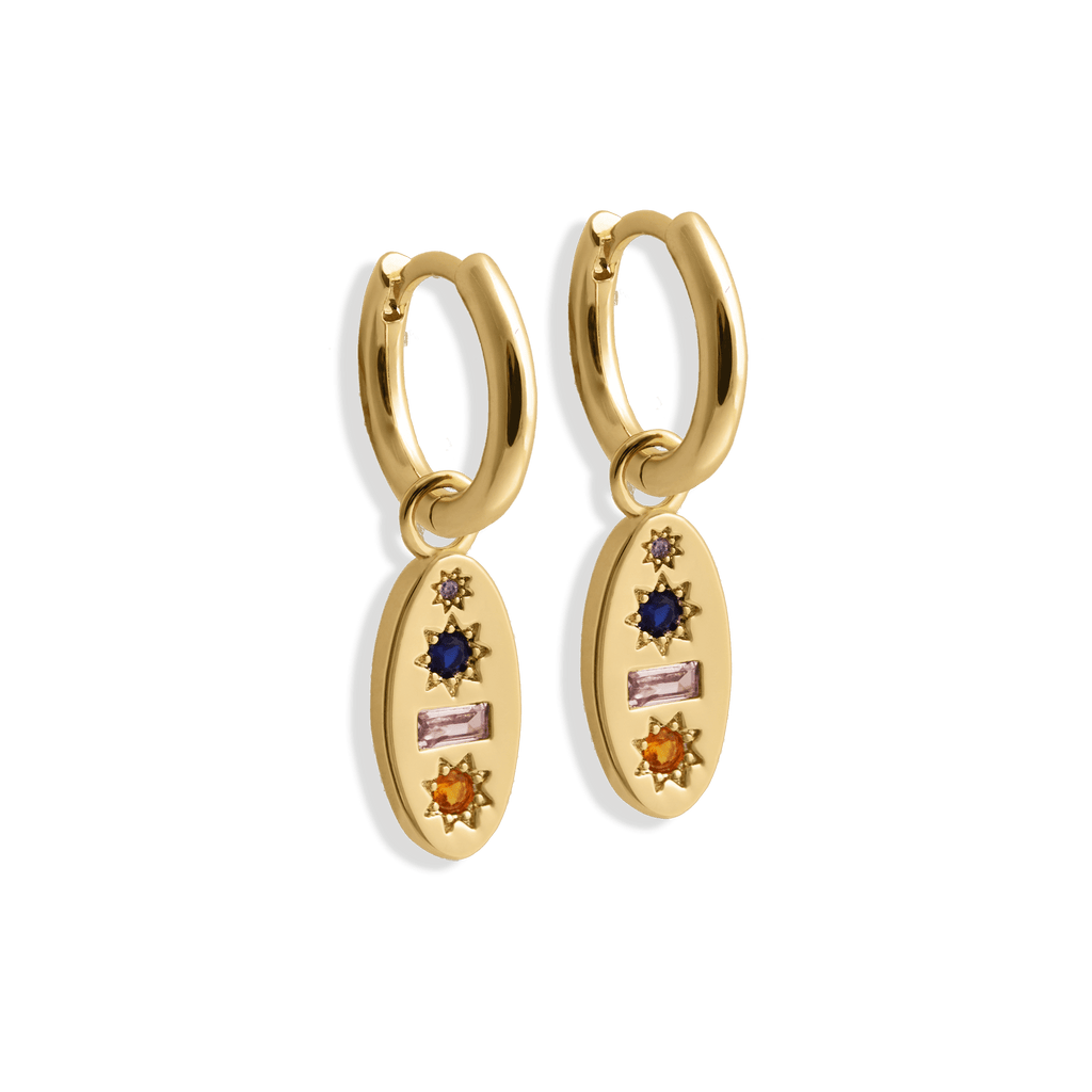 Midnight Gemstone Charm Hoop Earrings - Cara & The Sky