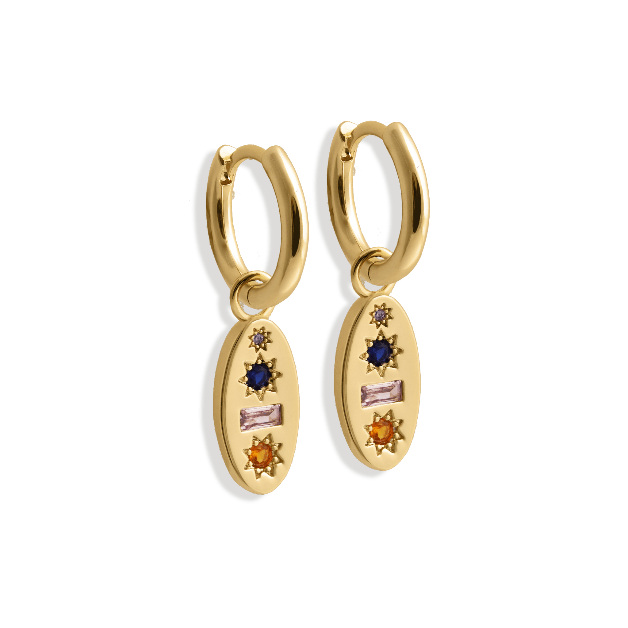 Midnight Gemstone Charm Hoop Earrings