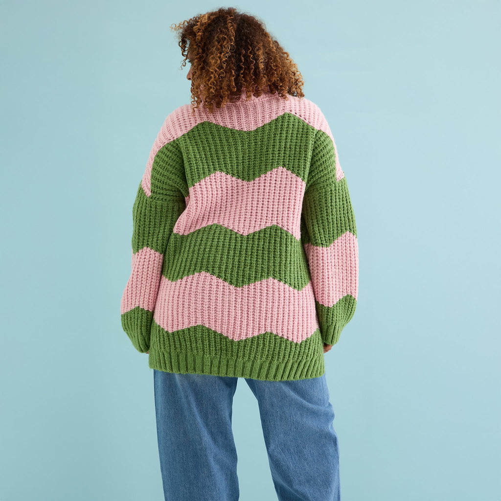 Nelly Chevron Roll Neck Knitted Jumper Dress - Pink - Cara & The Sky