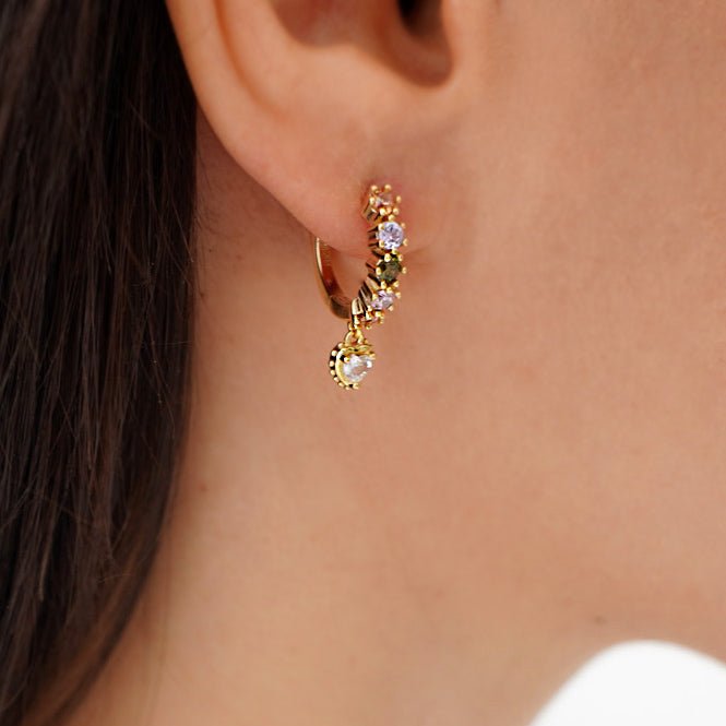 Pastel Stone Heart Charm Hoop Earrings - Cara & The Sky