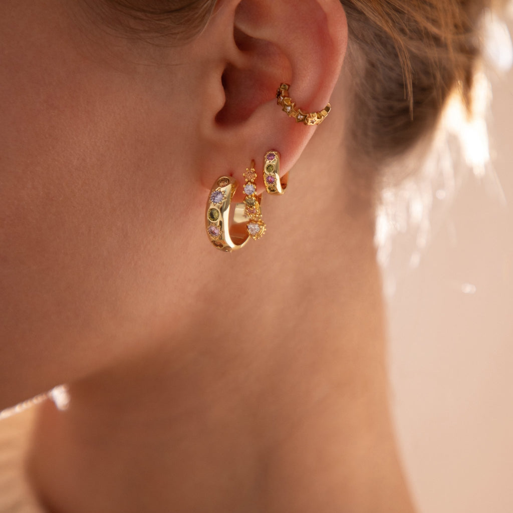 Pastel Stone Heart Charm Hoop Earrings - Cara & The Sky