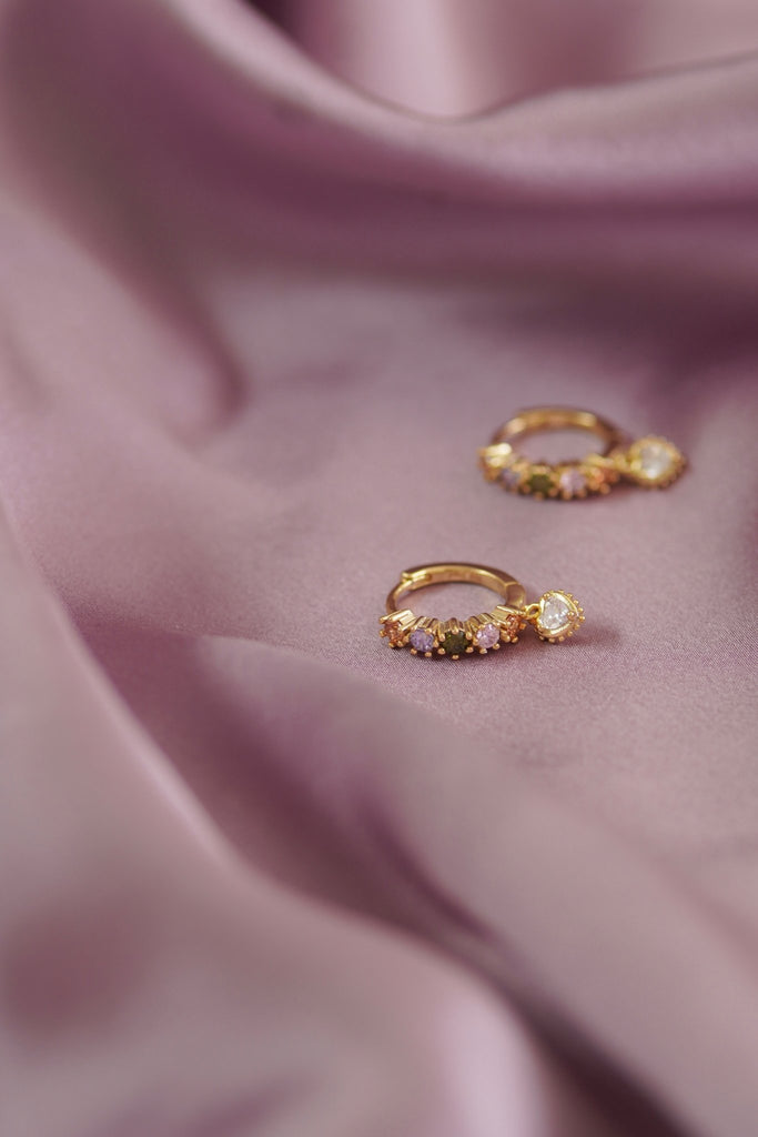 Pastel Stone Heart Charm Hoop Earrings - Cara & The Sky