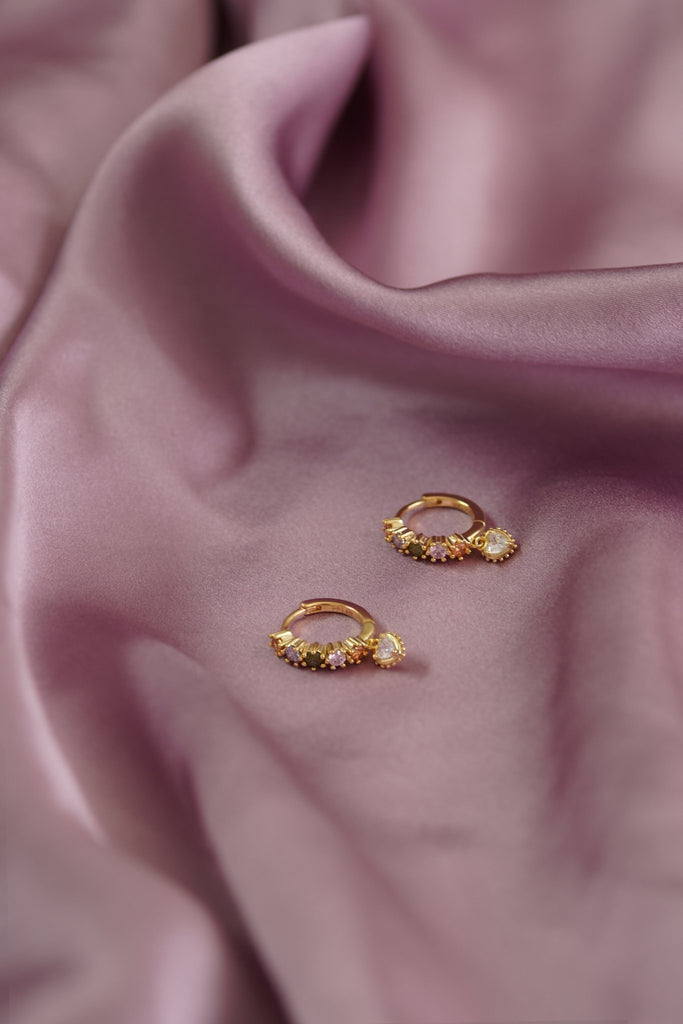 Pastel Stone Heart Charm Hoop Earrings - Cara & The Sky