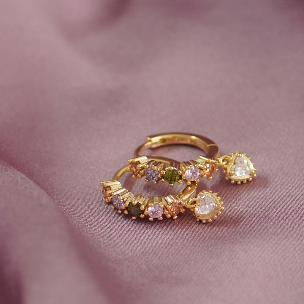 Pastel Stone Heart Charm Hoop Earrings - Cara & The Sky