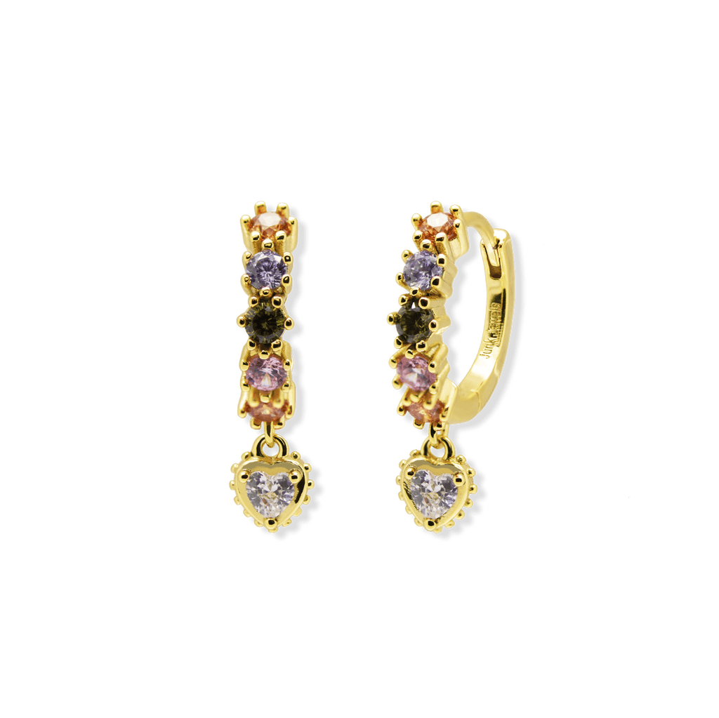 Pastel Stone Heart Charm Hoop Earrings - Cara & The Sky