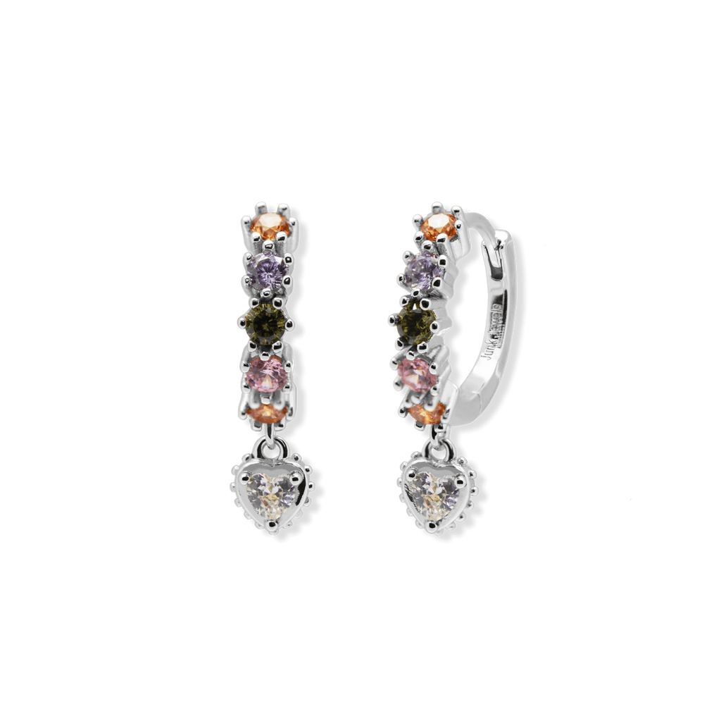 Pastel Stone Heart Charm Hoop Earrings - Cara & The Sky