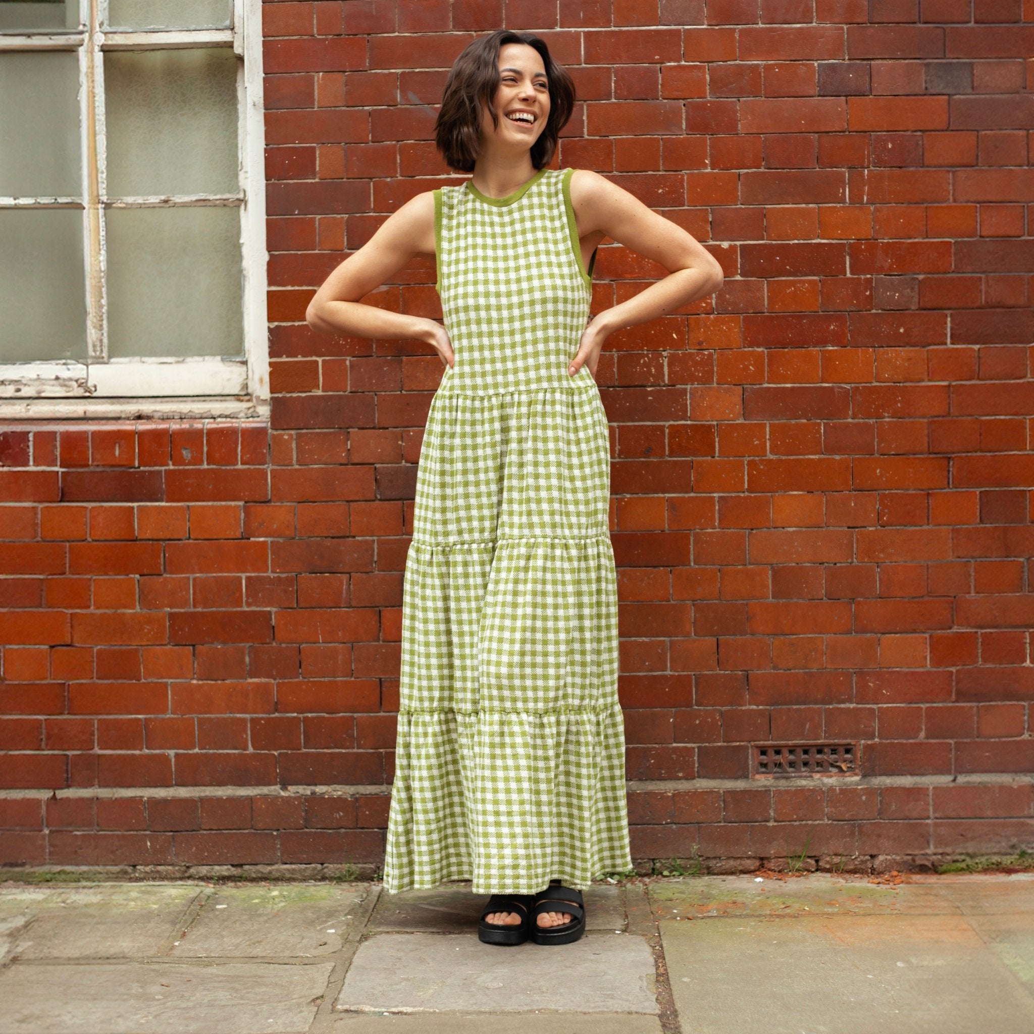 Paula Gingham Cotton Knitted Maxi Dress