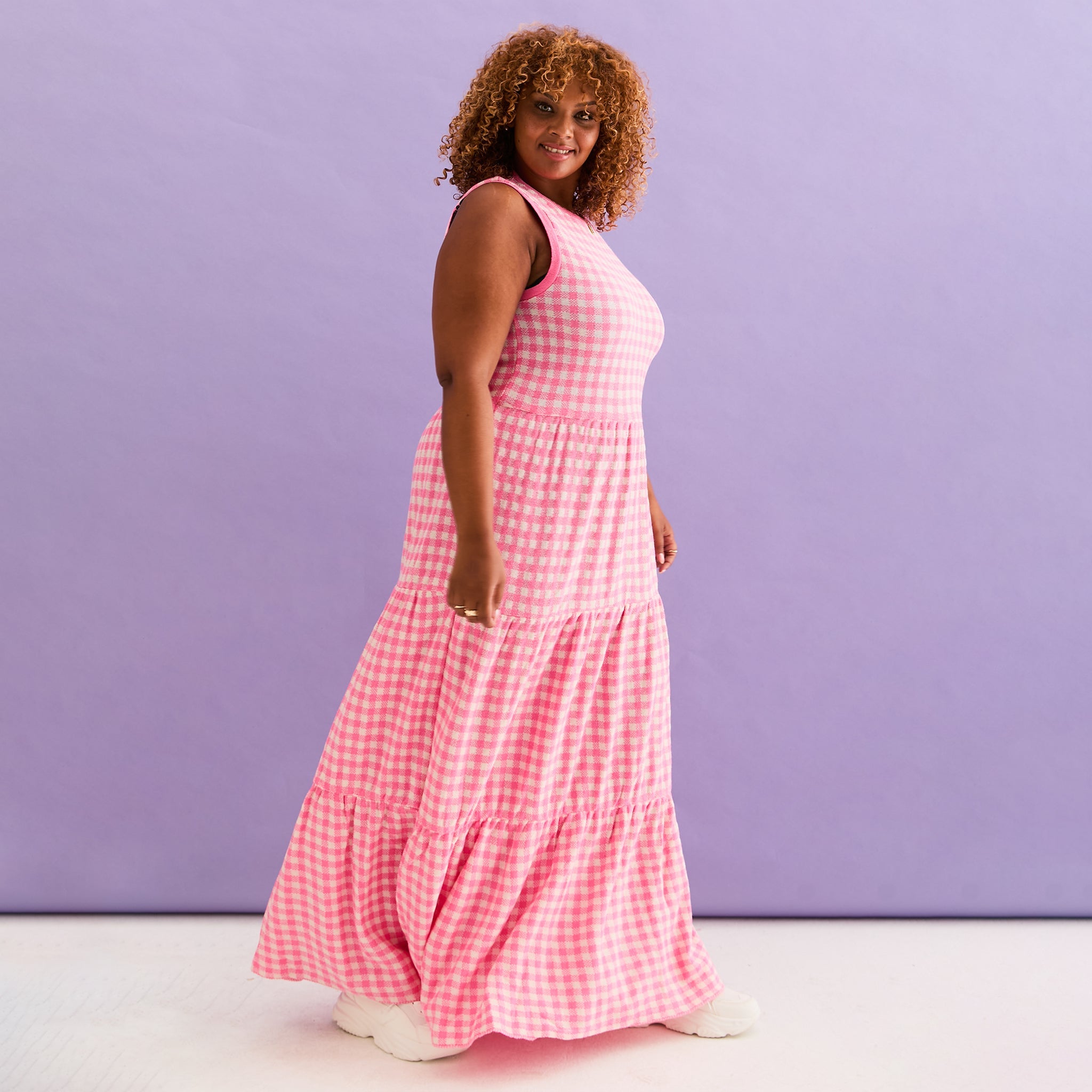 Paula Gingham Cotton Knitted Maxi Dress - Hot Pink | Cara & The Sky Paula Gingham Cotton Knitted Maxi Dress - Hot Pink | Cara & The Sky