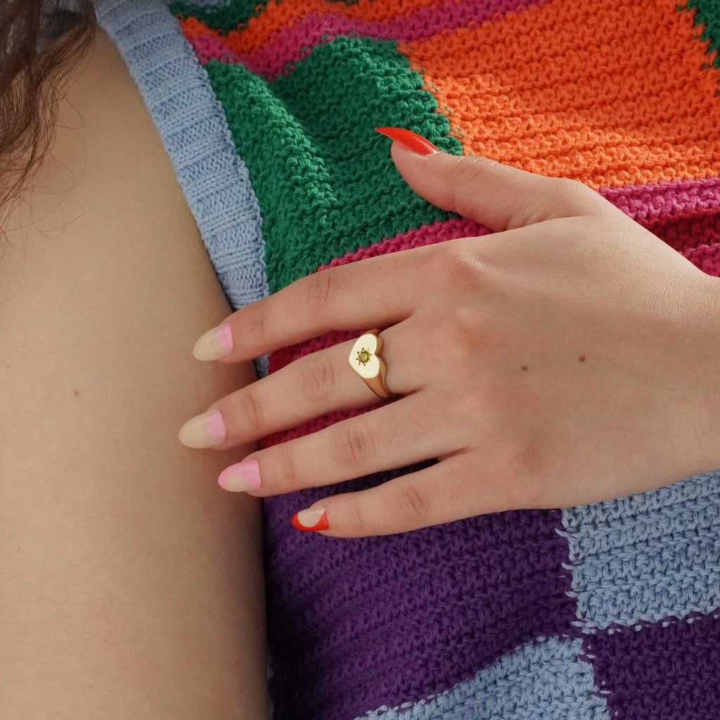Peridot Heart Signet Ring - Cara & The Sky