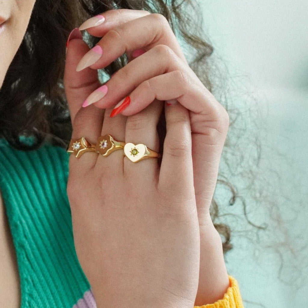 Peridot Heart Signet Ring - Cara & The Sky