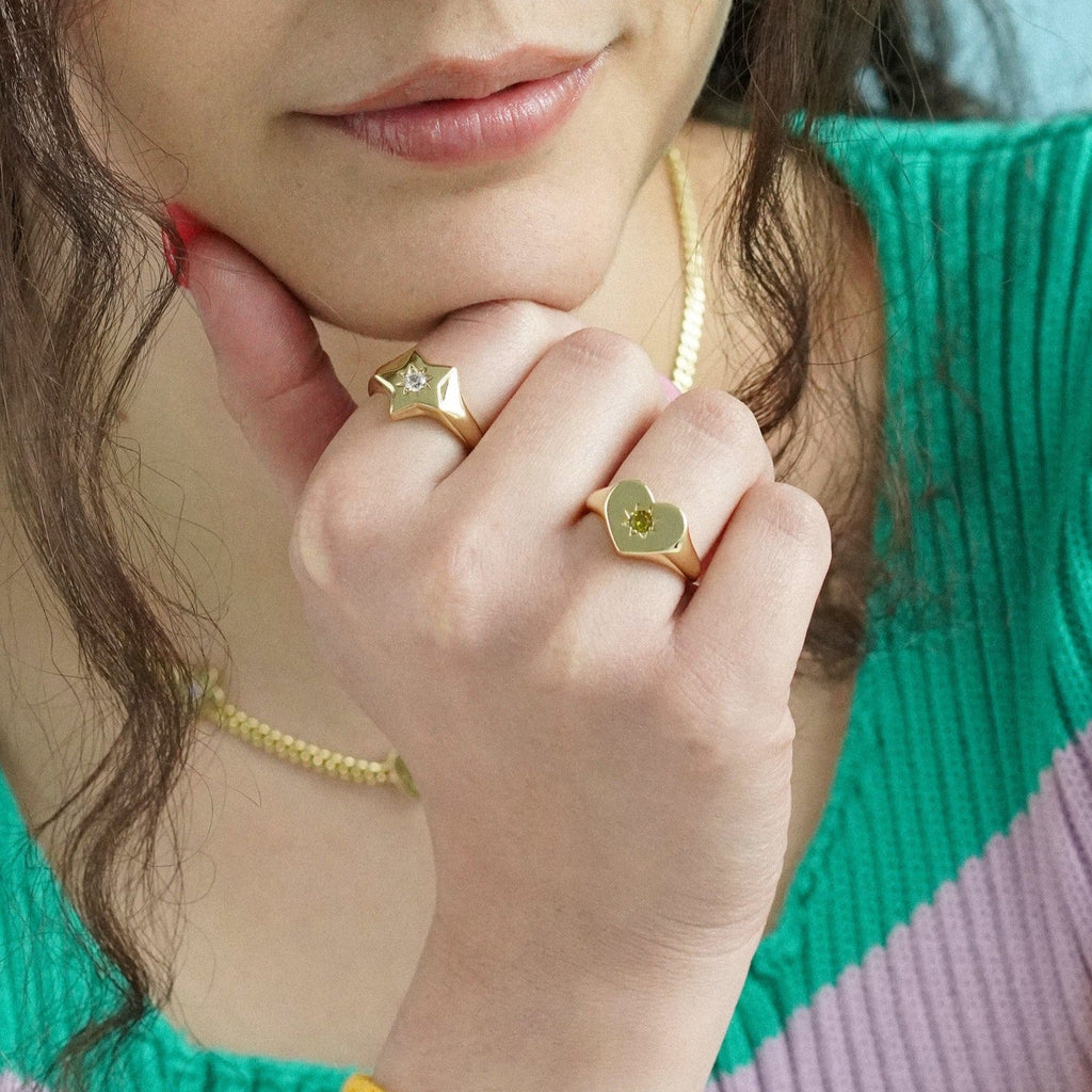 Peridot Heart Signet Ring - Cara & The Sky