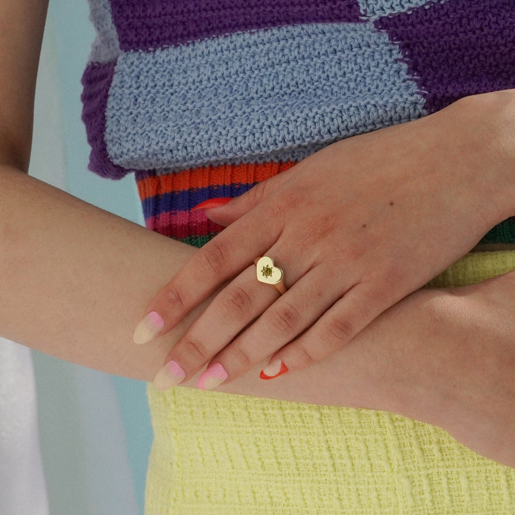 Peridot Heart Signet Ring - Cara & The Sky