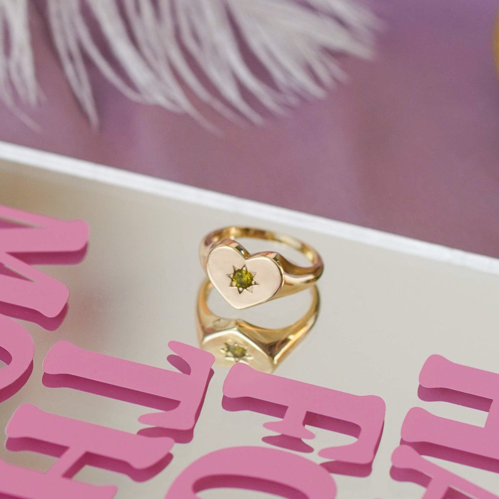 Peridot Heart Signet Ring - Cara & The Sky