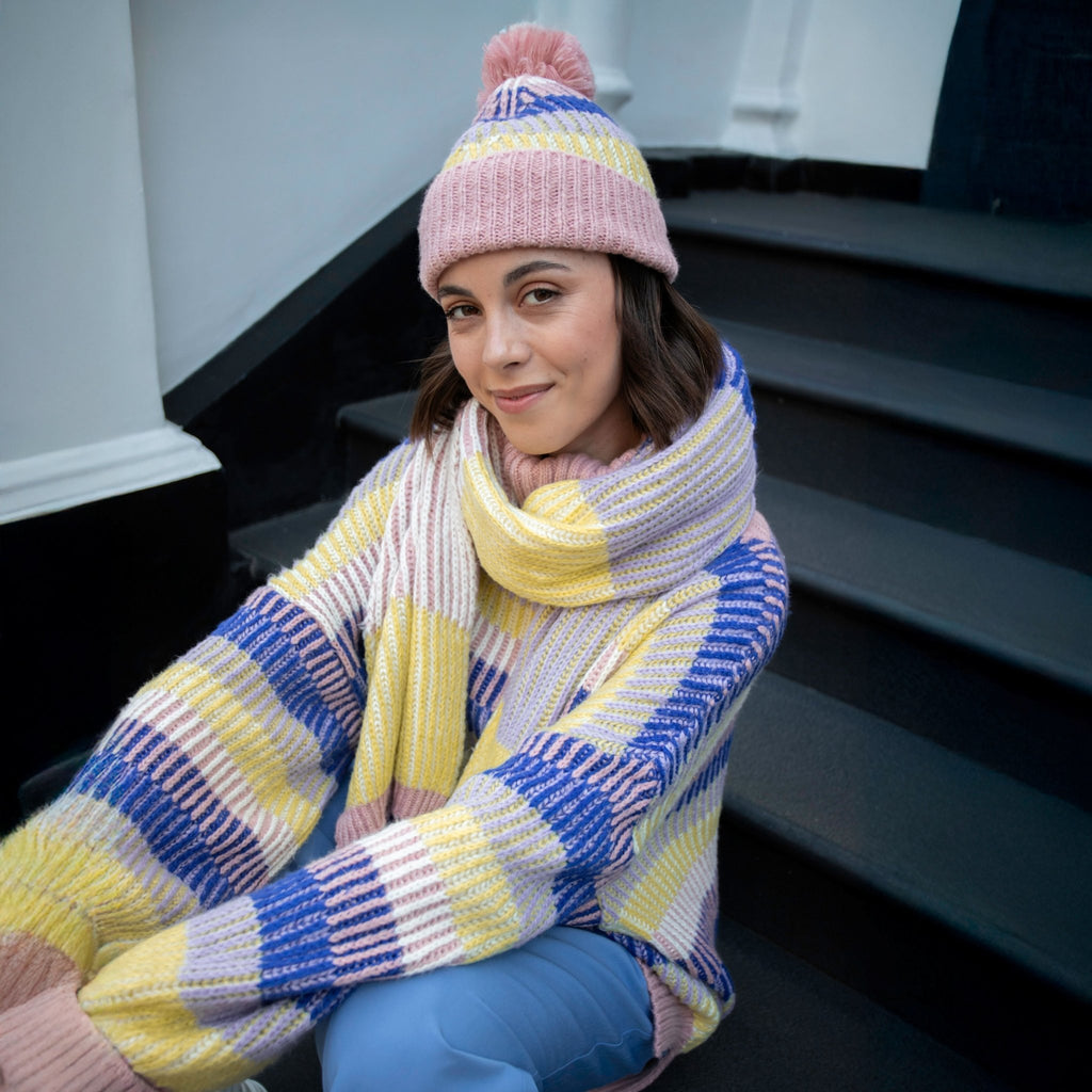 Phoebe Stripe Beanie Hat - Pink - Cara & The Sky