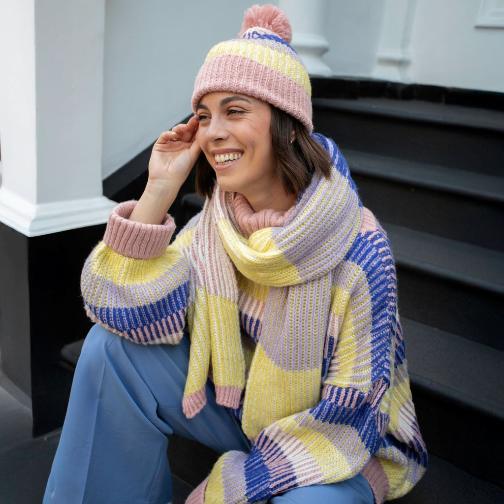 Phoebe Stripe Beanie Hat - Pink - Cara & The Sky