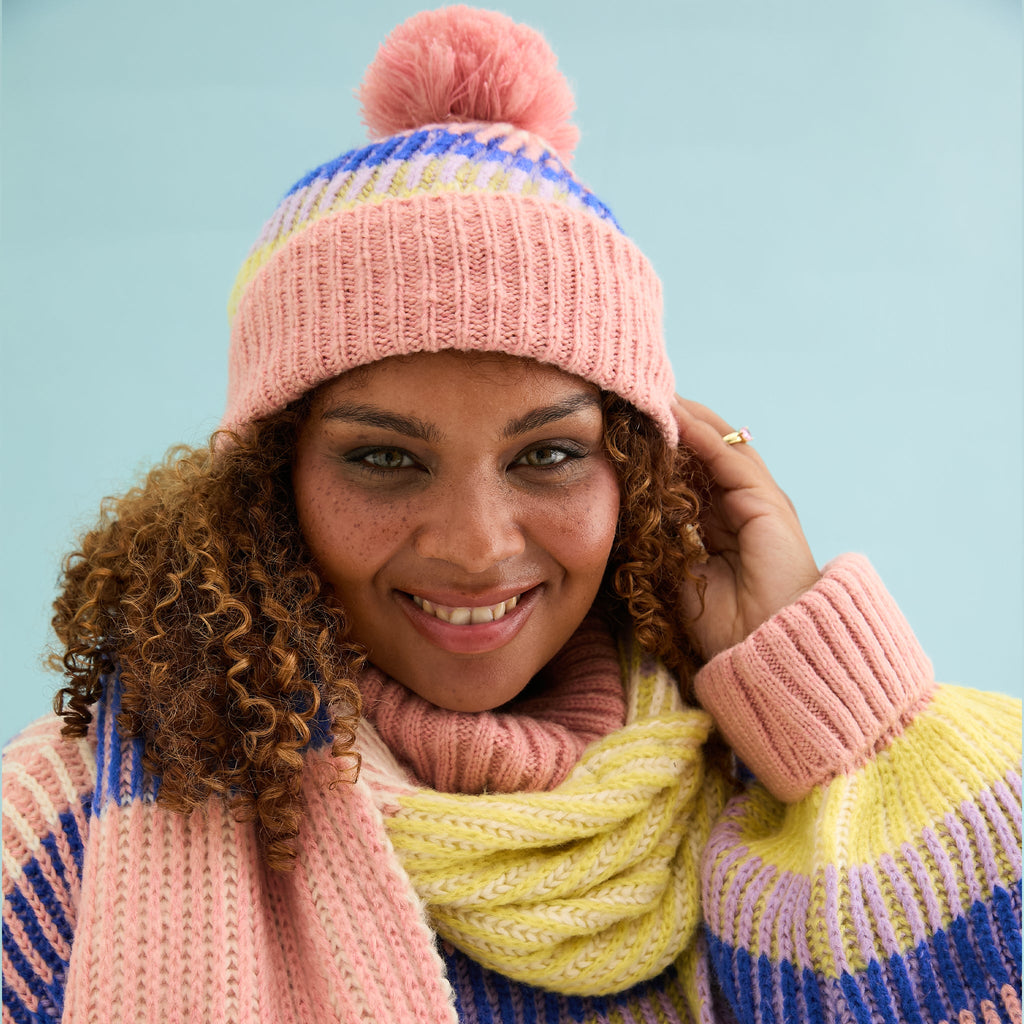 Phoebe Stripe Beanie Hat - Pink - Cara & The Sky